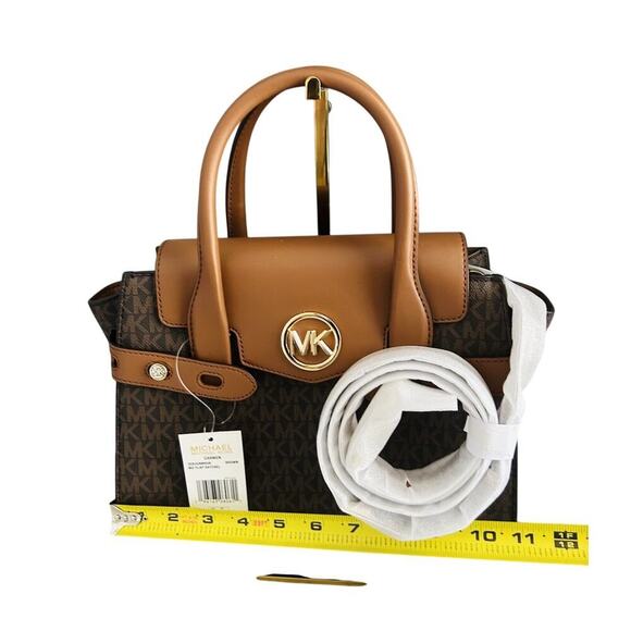NWT Michael Kors Carmen Medium Flap Satchel Brown Handbag MK Crossbody Bag Purse - Picture 6 of 16